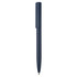 A metal pen in navy blue with a sleek design and a capped top, featuring a logo on its body.