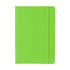 A5 PU notebook in bright green with an elastic band closure. Features a smooth surface and a logo.