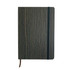 A5 wood look notebook in shades of green and brown, featuring a matching elastic band and ribbon bookmark.