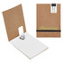 A brown Flexi Notebook with a black binder clip, featuring white pages inside and a logo on the cover.