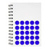 A white spiral notebook featuring a grid of purple dots on the cover and a branding logo.