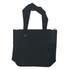 A black nylon shopping tote with two handles and a side mesh pocket. Features a zip closure and a logo.