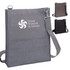 A grey nylon library bag with a shoulder strap, featuring a logo, alongside black and brown versions.