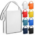 A non-woven sling bag in various colours including white, orange, red, yellow, blue, teal, and navy, with contrasting black trim.