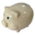 A beige piggy bank made from wheat straw with large eyes and a slot for coins, featuring a smooth finish.