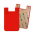 A red mobile phone wallet with a smooth surface and adhesive backing for attachment.