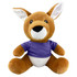 A brown kangaroo plush toy wearing a purple shirt, featuring large ears and a cheerful expression.