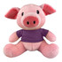 A pink plush pig toy with large ears, wearing a purple shirt. It has a friendly expression and a round snout.