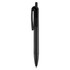 A black plastic pen with a clip and a sleek design. It features a logo on the body.