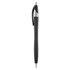 A black plastic pen with a silver clip and nib, featuring a logo.
