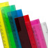 A selection of PVC soft plastic rulers in various vibrant colours, each marked with inch measurements and a logo.