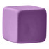 A purple rubber eraser in a cube shape, featuring a smooth surface and rounded edges.
