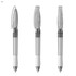 A transparent plastic pen with silver accents and a white grip, featuring a clip and a retractable mechanism.
