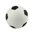 A large stress soccer ball in white and black with a classic hexagonal pattern and a branding logo.