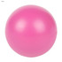 A pink stress ball featuring a smooth, rounded surface and a glossy finish. It has a branding logo.