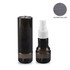 A black spray bottle and a small container, accompanied by a grey microfiber lens cloth.