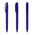 Three transparent plastic pens in vibrant shades of blue, featuring a clip and textured grip.