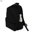 A black backpack featuring a side pocket with a silver drink bottle and a front zip pocket. It has a logo.
