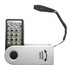 A compact white torch with a black panel featuring multiple LED lights and a sliding on/off switch, attached to a strap.