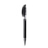 A metal pen with a sleek black finish and chrome accents, featuring a logo on its body.