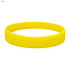 A yellow silicone wristband with a smooth finish and a circular shape. It features a branding logo.