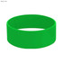 A bright green silicone wristband with a smooth surface and rounded edges, featuring a logo.