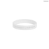 A white silicone wristband featuring debossed text and a logo.
