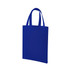 A blue tote bag with two handles and a simple design, featuring a branding logo.