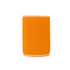 An orange neoprene stubby cooler with a contrasting trim, featuring a logo. Ideal for holding drink bottles.