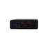 A power bank featuring two USB output ports, an LED display showing battery percentage, and a compact design in black.