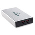 A silver power bank with multiple USB ports, featuring the logo of "city.golf" on the surface.