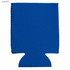 A drink bottle holder in royal blue neoprene with a logo, featuring a stubby design and stitched edges.