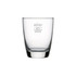 A glass tumbler in clear glass with a logo, featuring a classic design suitable for whisky.