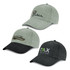 Three caps are displayed, featuring grey and black colours with various logos and designs on the front panels.