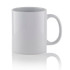 A white classic can mug with a smooth surface and a handle, featuring a simple design.
