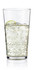 A drink bottle featuring a clear highball glass filled with a bubbly beverage and a slice of lime.