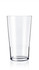 A clear, transparent highball glass featuring a simple, modern design with a flat base.