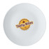 A white coupe side plate measuring 19cm, featuring a logo in the centre.