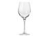 A clear glass wine glass with a tall stem and bowl shape, suitable for wine serving.