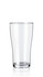 A clear, plastic beer cup with a tapered shape and a smooth surface, featuring a simple design.