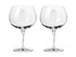 A set of two clear glass gin balloon glasses in a gift box, featuring a logo on each glass.