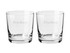Two clear crystal whisky glasses, featuring an embossed logo, presented in a gift box.