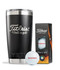 A drink bottle in matte black with a logo, next to a box of Titleist Pro V1 golf balls.