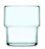 A drink bottle featuring a sleek, clear design with a distinct shape, made from recycled glass.