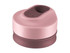A drink bottle with a double wall design in soft pink and dark brown, featuring a spill-proof lid and a branding logo.