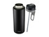 A drink bottle featuring a sleek black design, double wall insulation, and a grey lid with a straw.