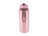 A drink bottle in a pink finish with a brown lid, featuring a branding logo on the front.