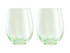A set of two stemless wine glasses with a sleek, clear design, featured in a gift box.