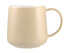 A beige coffee mug with a smooth finish and a comfortable handle, featuring a simple design.