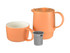 An orange tea set including a teapot, cup, and a metal infuser, presented in a gift box.